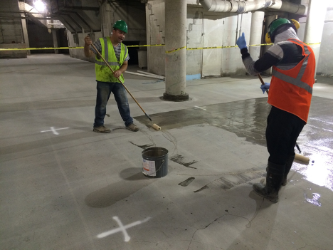 Image- Preparing a concrete slab floor for waterproofing application