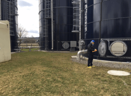 Manway entry into a biosolids storage silo